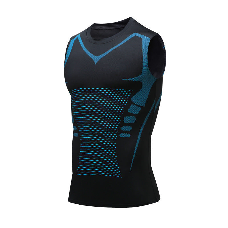 Men's close-fit graphic print training top. Armando performance sleeveless gym wear for active fitness.