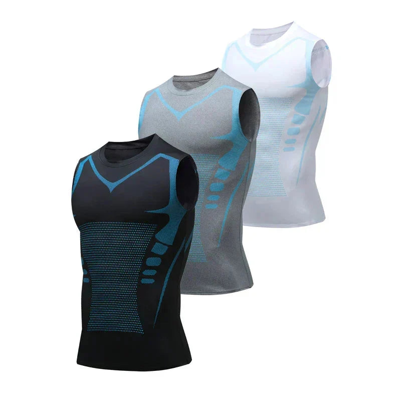 Athletic men's sleeveless workout shirt with graphic print. Designed for unrestricted movement during gym training.