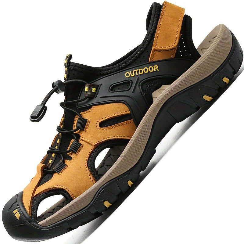 Men's closed-toe hiking sandals with adjustable straps, perfect for outdoor trails & water activities.