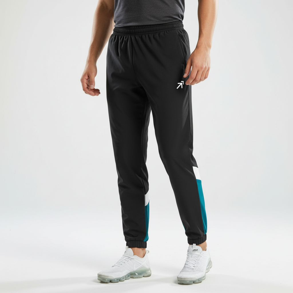 Stylish men's colorblock tracksuit set. Versatile athletic wear for gym, jogging & comfortable active training.