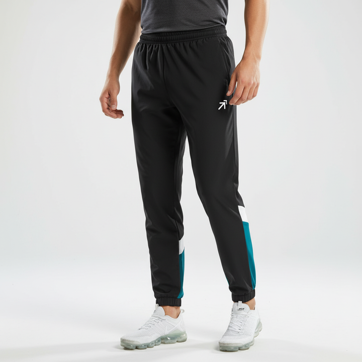Stylish men's colorblock tracksuit set. Versatile athletic wear for gym, jogging & comfortable active training.
