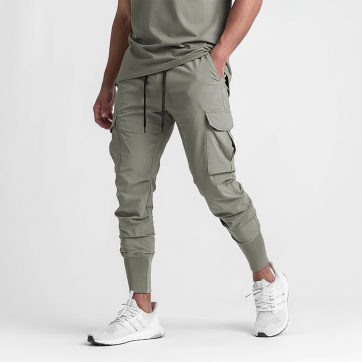 Men's stretch cargo jogger pants, offering comfort & style for active lifestyles & urban casual wear.