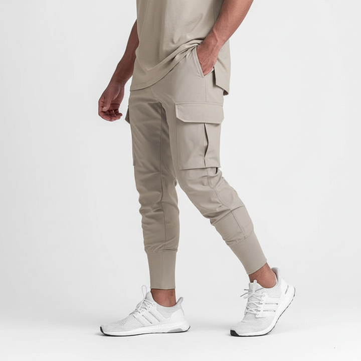 Comfortable men's stretch joggers for active lifestyles, featuring practical pockets & versatile everyday wear.