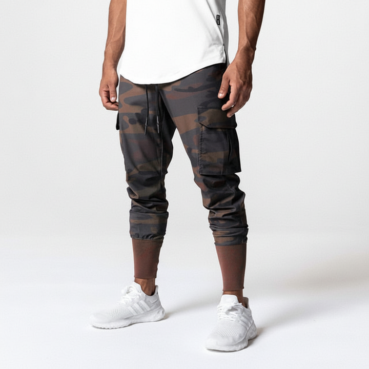 Comfortable men's stretch jogger pants, ideal for active days or relaxed casual wear, with practical pockets.