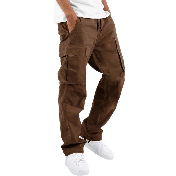 Men's cargo joggers with adjustable drawstring & elastic cuffs. Comfortable activewear, versatile for casual fashion.