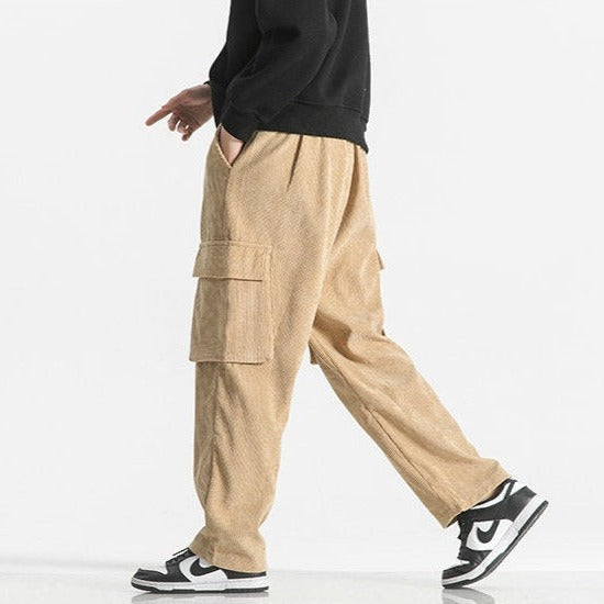 Navy men's comfortable cargo pants, drawstring waist, relaxed fit for summer fashion.
