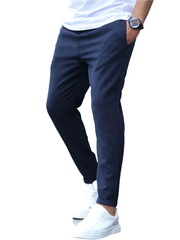 Stylish men's chino pants with drawstring, offering a versatile smart casual look.