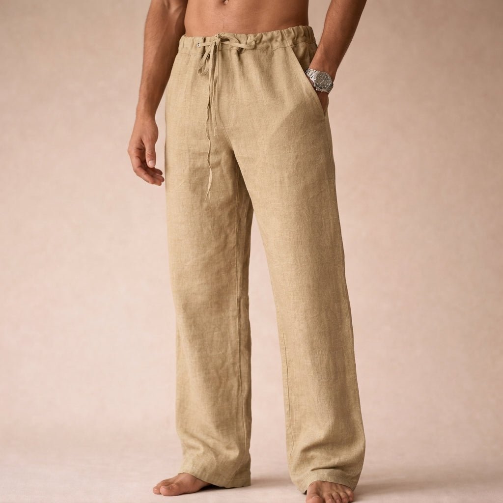 Lightweight men's linen drawstring pants, offering ultimate comfort & relaxed fit for daily summer style.