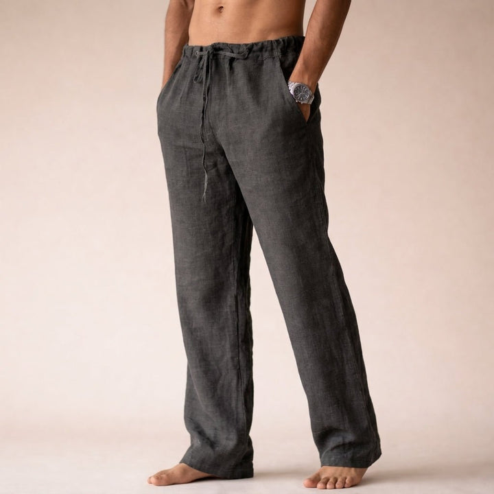 Everyday men's linen drawstring pants, comfortable, lightweight, suitable for casual or smart summer looks.