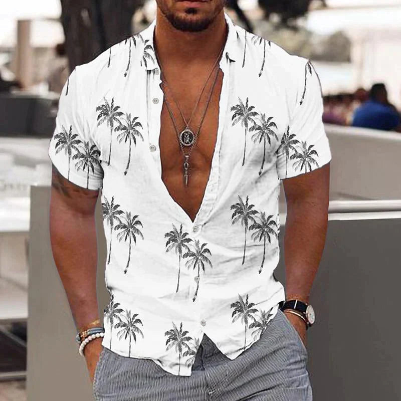 Casual men's linen short sleeve shirt with button-up front. Comfortable and perfect for warm weather.