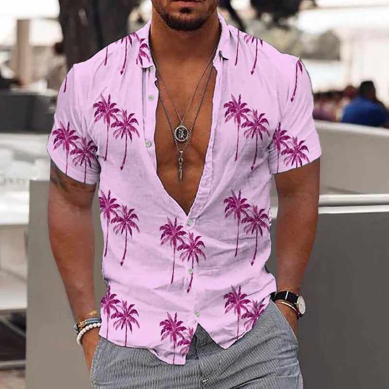 Breathable men's short sleeve linen shirt, designed for summer comfort and a relaxed, stylish look.