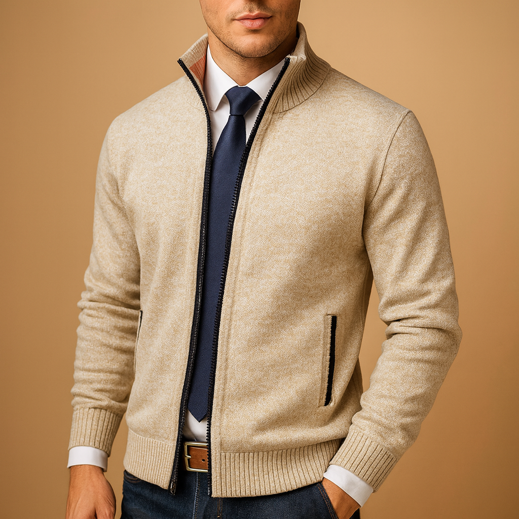 Men's comfortable zipped cardigan. Ideal long sleeve casual wear for everyday comfort & fall fashion.