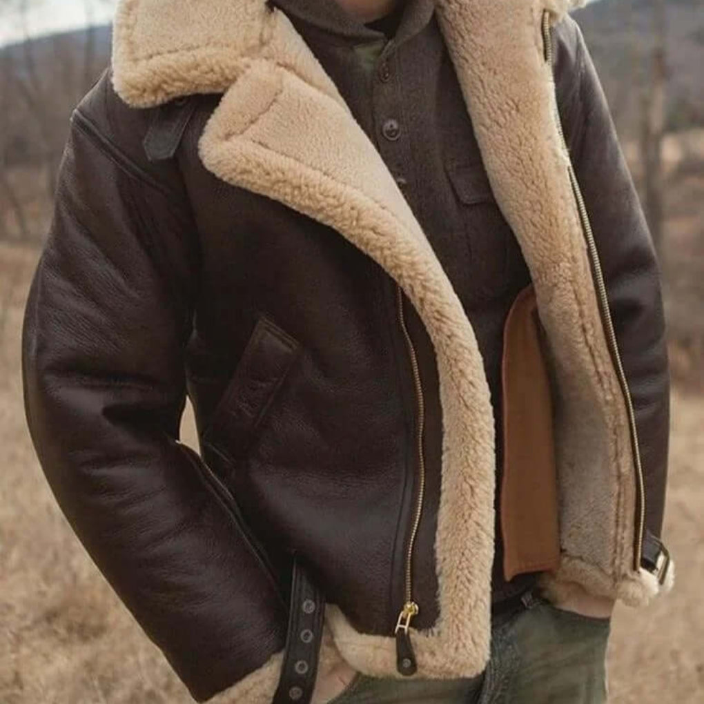 Men's cozy aviator jacket for winter warmth, featuring stylish design, perfect for cold weather & casual fashion.