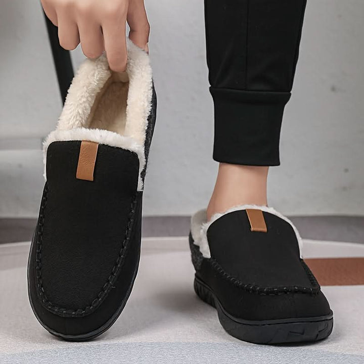 Men's winter slip-on house shoes with a warm, cozy lining for ultimate comfort indoors.