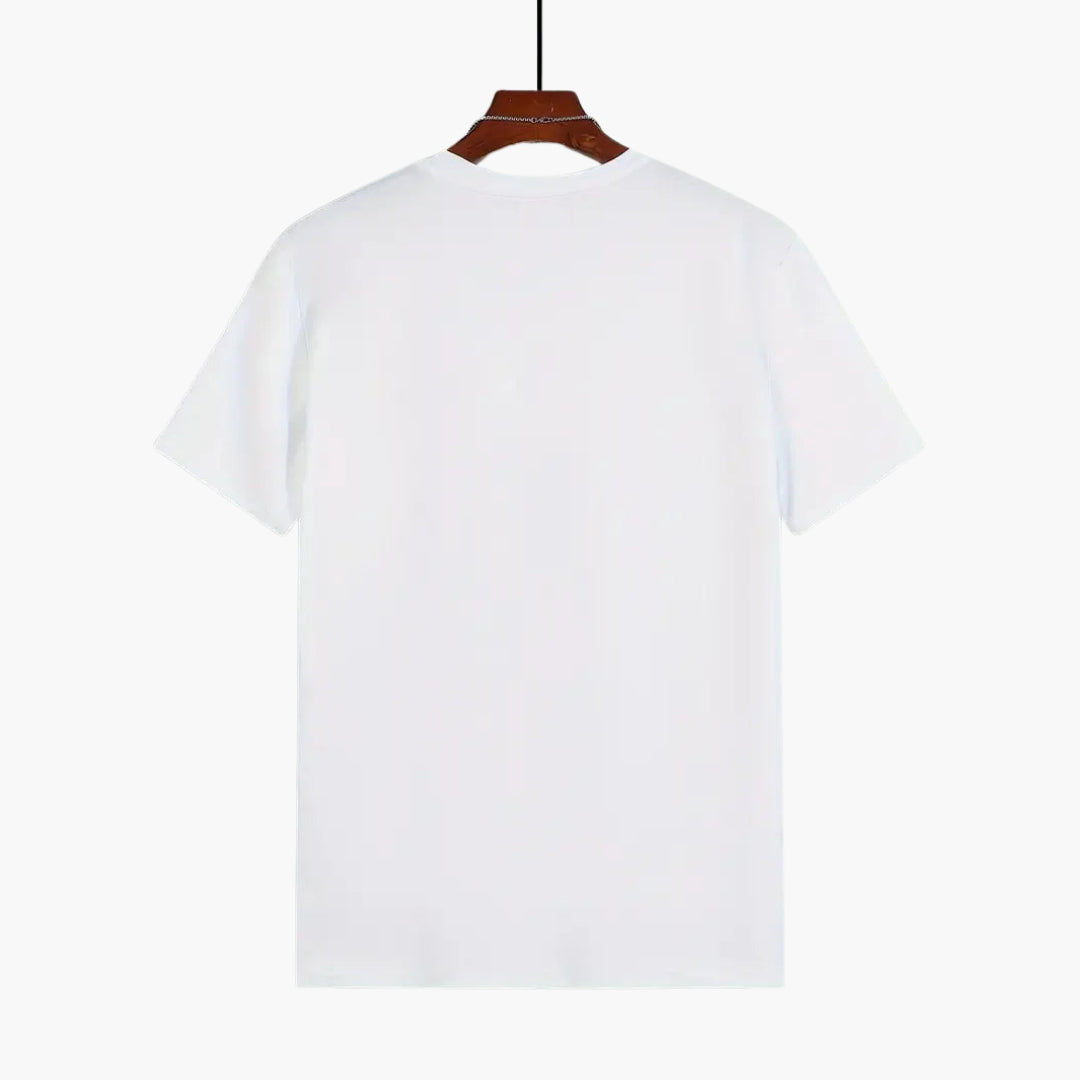 Relaxed men's crew neck tee with short sleeves, featuring a straight and comfortable fit for daily wear.