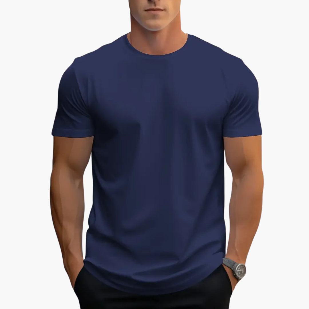 Classic men's solid color crew neck tee with short sleeves and a versatile straight fit design.