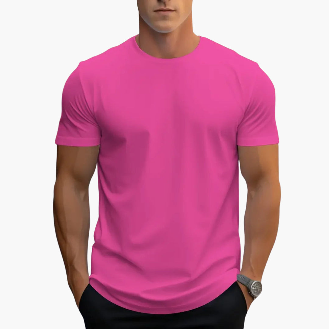 Solid color men's straight fit t-shirt with a classic crew neck and short sleeves.