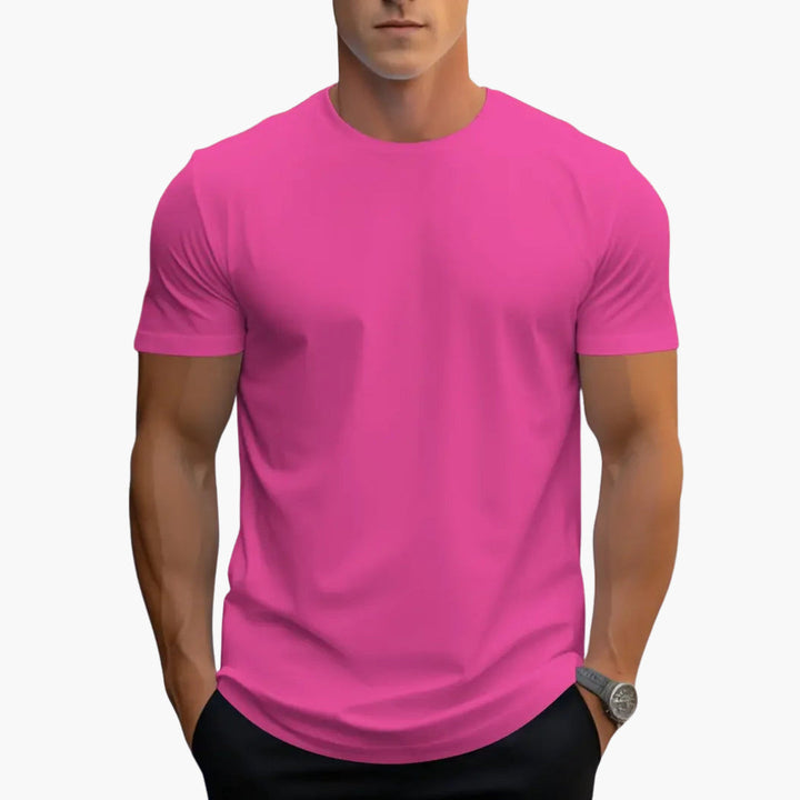 Solid color men's straight fit t-shirt with a classic crew neck and short sleeves.
