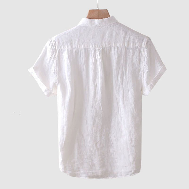 Button-up men's crinkle short sleeve shirt, offering a relaxed yet stylish look for summer and casual wear.
