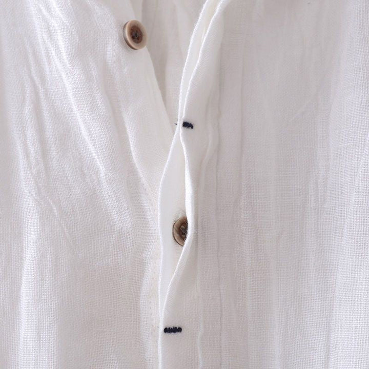 Effortless men's crinkle short sleeve shirt, combining comfort and fashion for summer warm weather outfits.