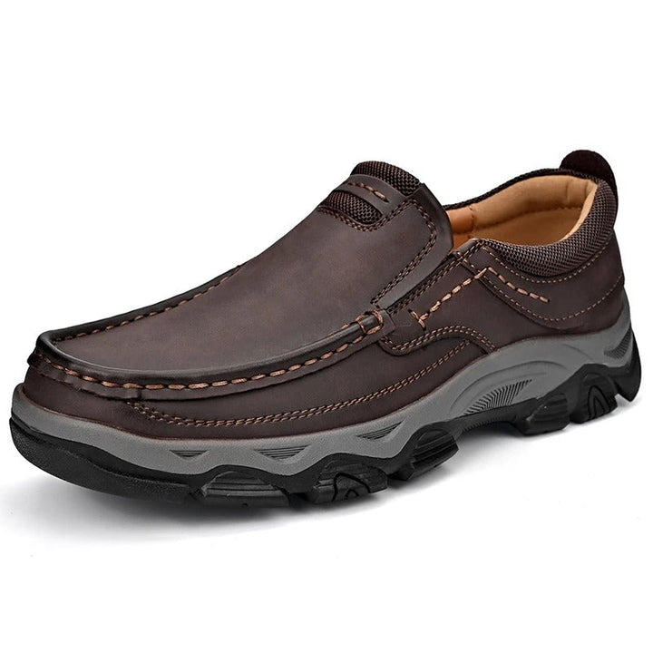 Ultimate comfort dark brown men's Dakota loafers, durable slip-on footwear for everyday wear.