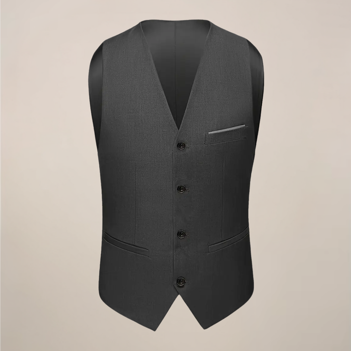 Modern dark grey slim fit three-piece suit for men, a versatile choice for weddings, proms, or professional wear.