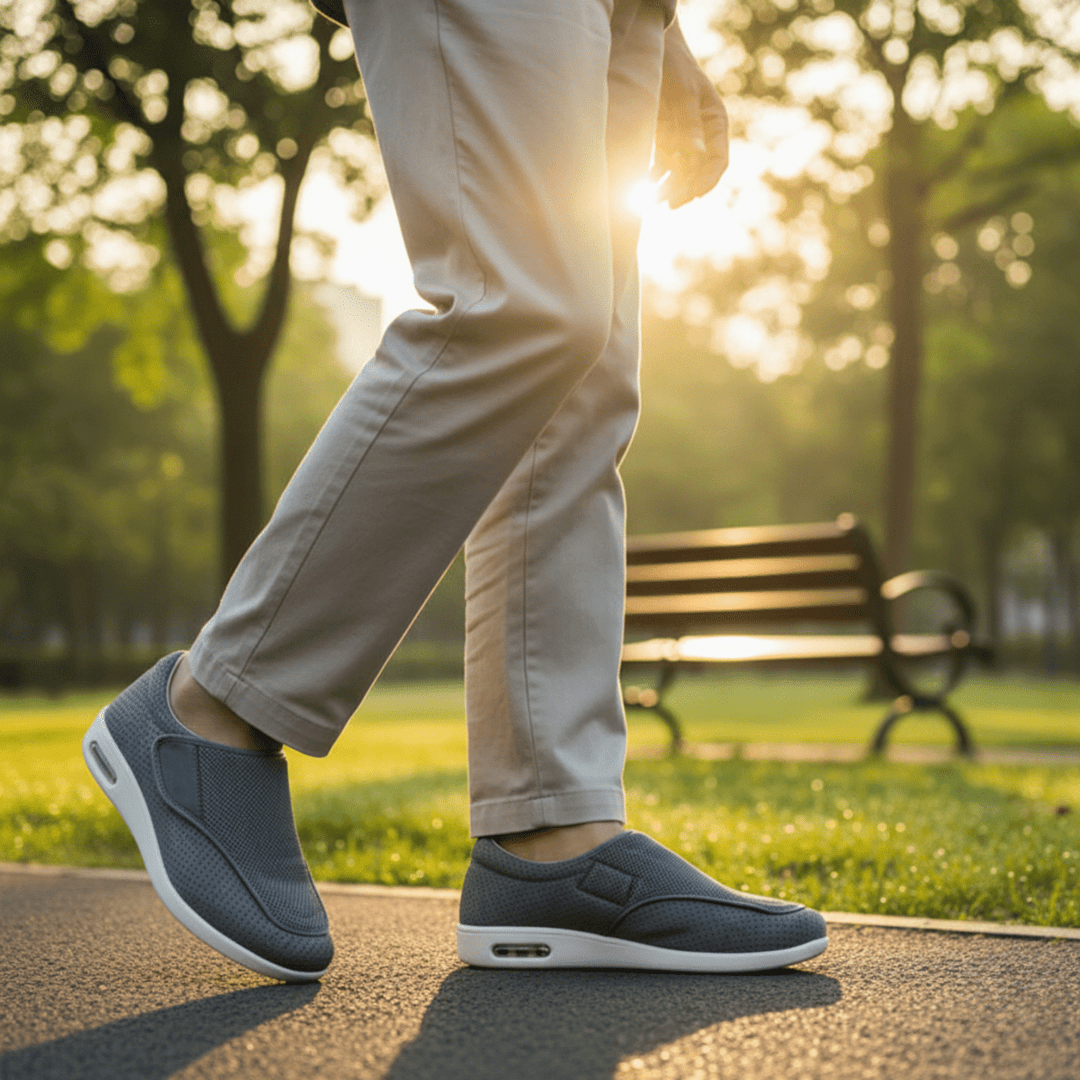 Comfortable men's walking shoes featuring memory foam insoles & wide fit for diabetics.