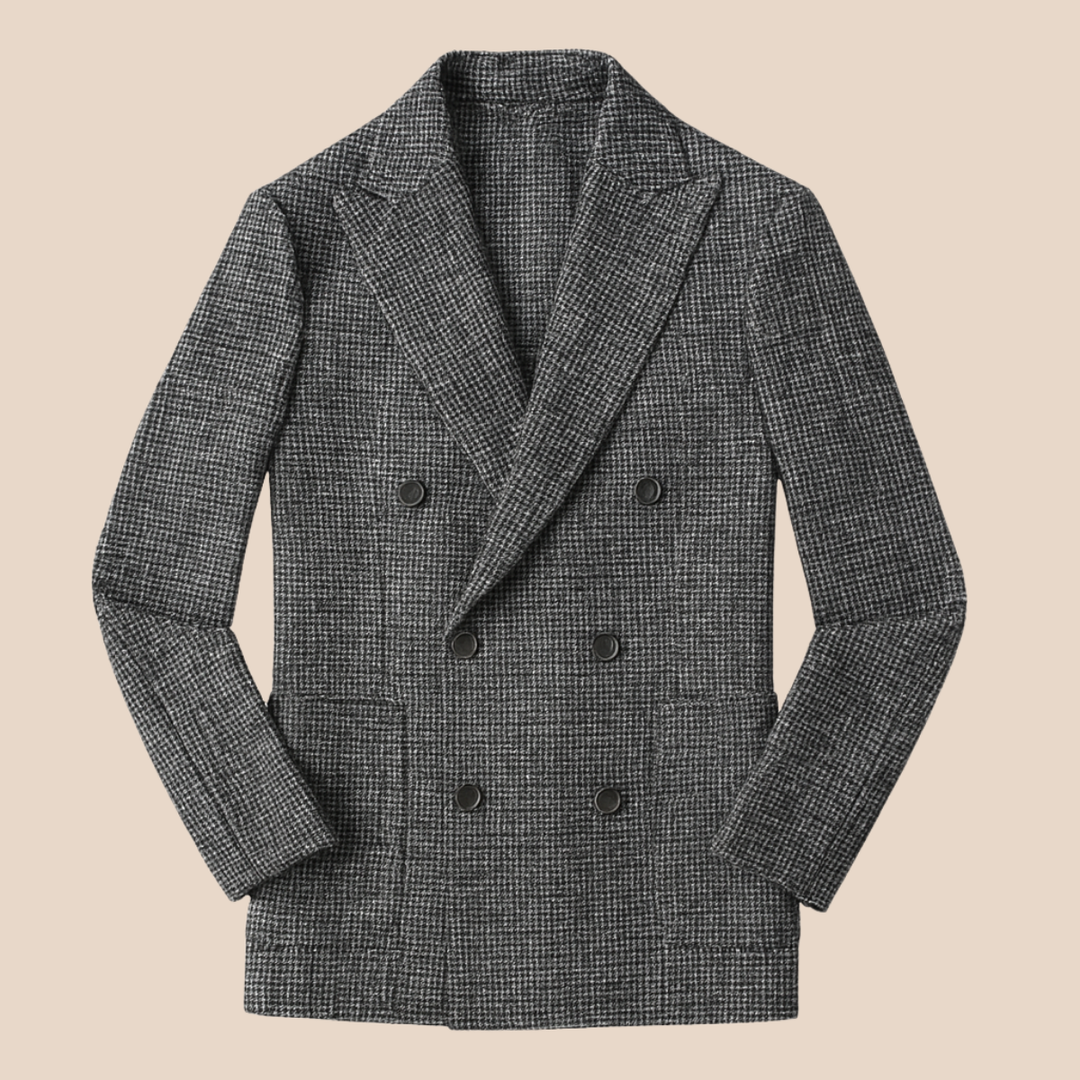 Tailored men's checked blazer, double-breasted, versatile for smart casual, business, & formal stylish outfits.