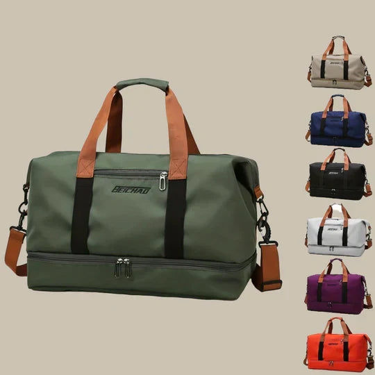 Stylish & functional men's duffle bag for gym or travel, features a convenient separate shoe compartment.