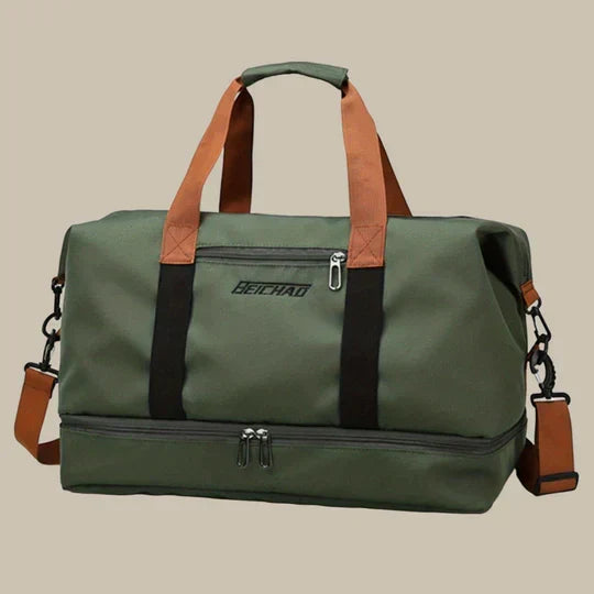 Men's large gym duffle bag, water-resistant, with shoe compartment. Great for workouts, travel & sports.