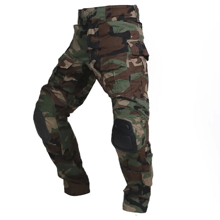 Stylish men's durable cargo pants with practical knee protection for rugged outdoor fashion.