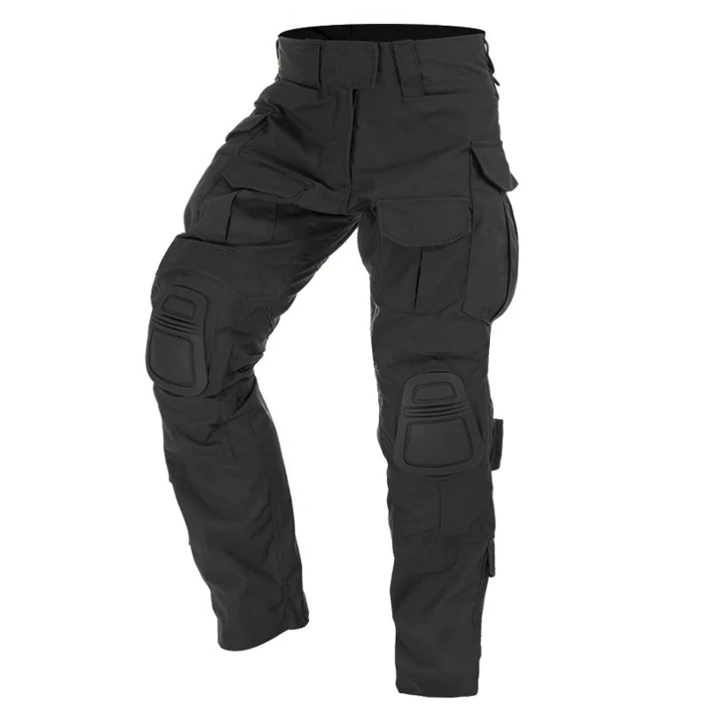 Men's durable cargo pants with multiple pockets and integrated knee protection, perfect for tools.