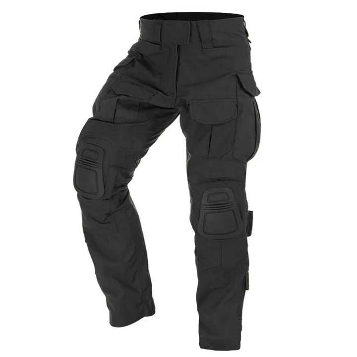 Men's durable cargo pants with multiple pockets and integrated knee protection, perfect for tools.