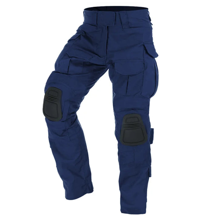 Comfortable men's durable cargo pants with integrated knee protection, built for active use.