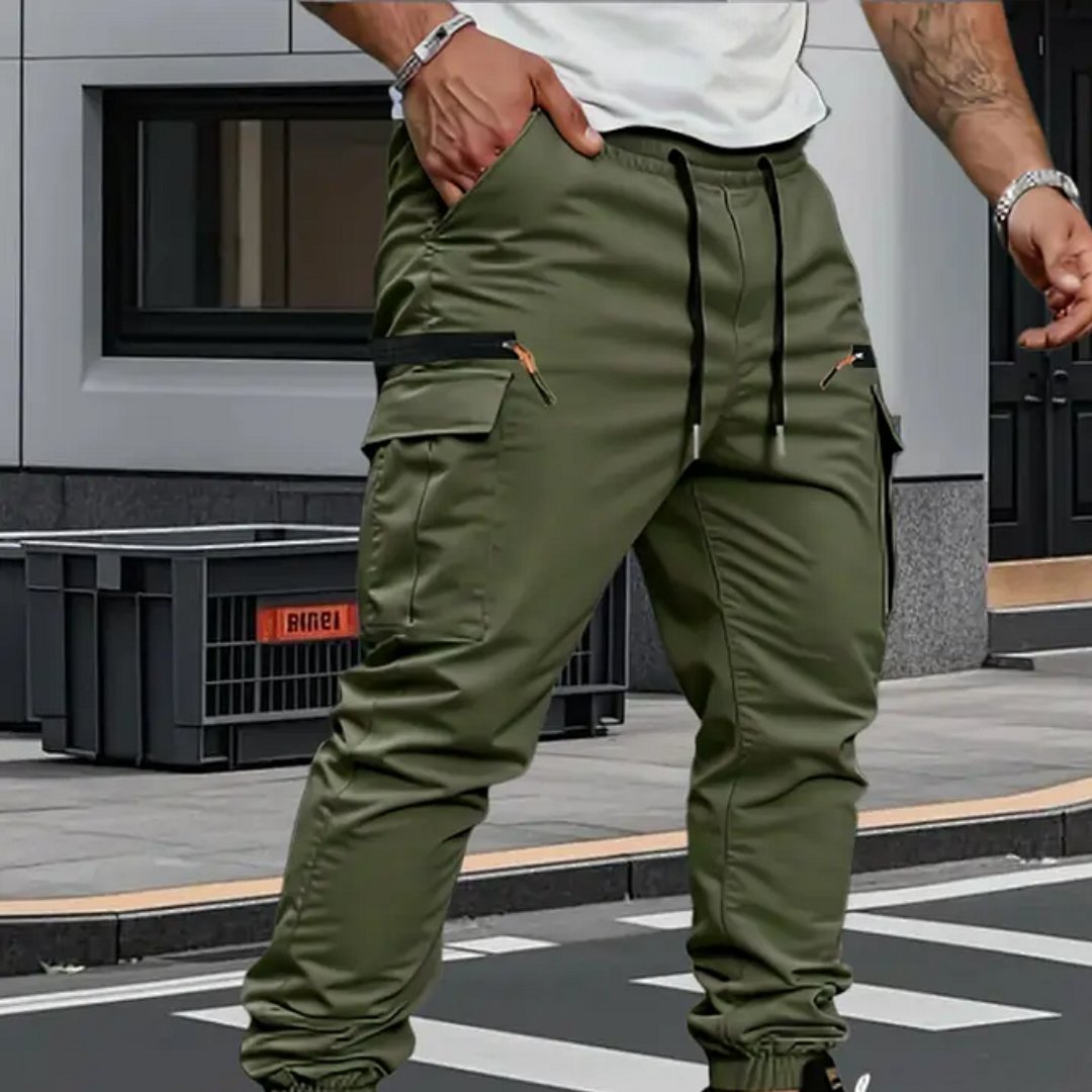 Comfortable men's stretch cargo joggers, ideal activewear with utility pockets & tapered fit for daily wear.