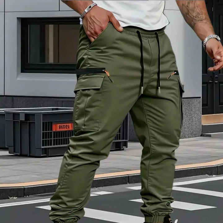Comfortable men's stretch cargo joggers, ideal activewear with utility pockets & tapered fit for daily wear.