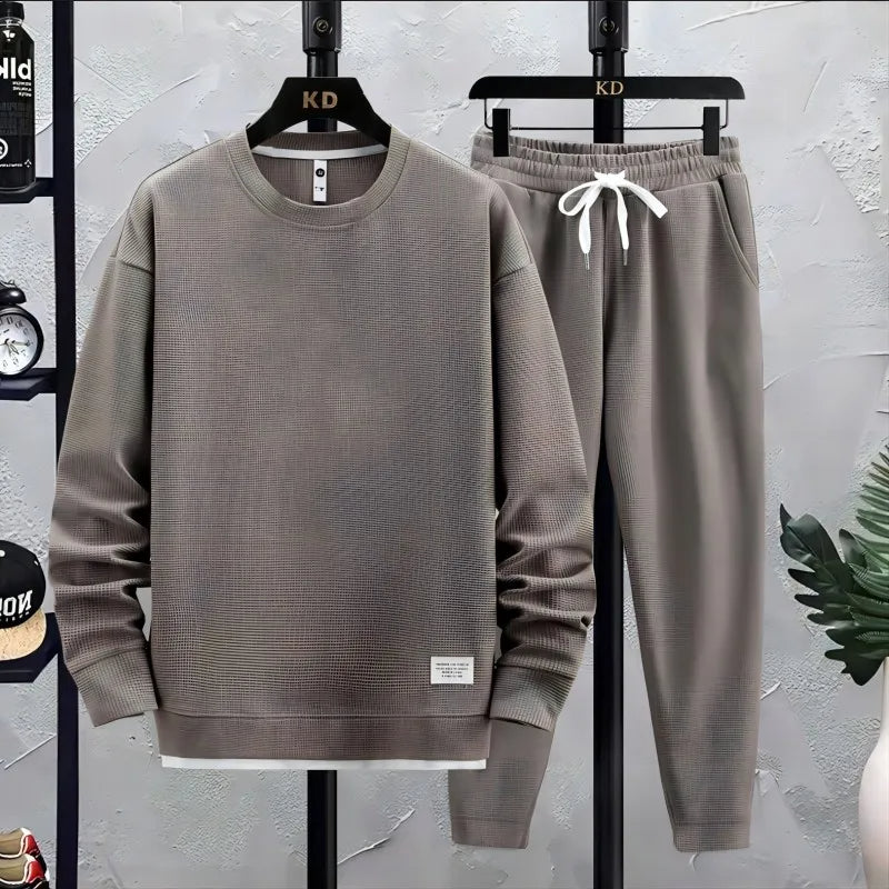 Men's effortless knit lounge set in charcoal for ultimate comfort & relaxed casual wear.