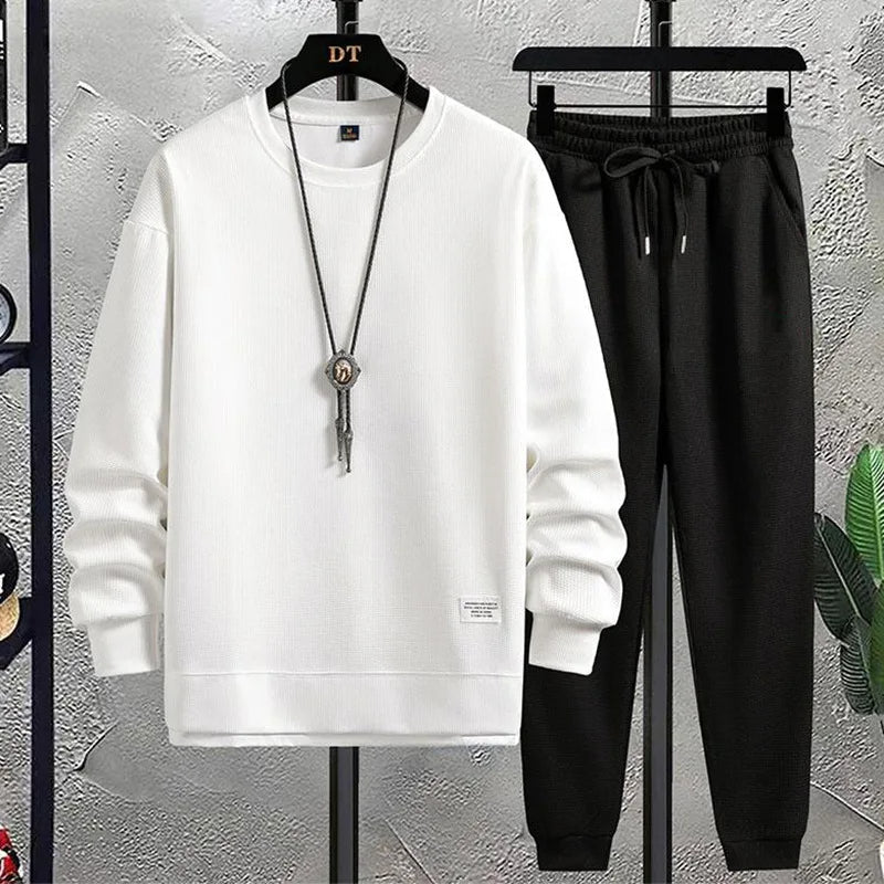Cozy men's knit lounge set, an essential two-piece for ultimate comfort & versatile casual style.