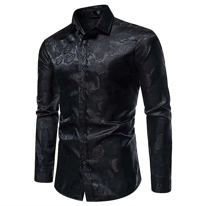 Men's elegant glossy long sleeve shirt, perfect for special occasions & evening wear. Tailored fit, sophisticated style.