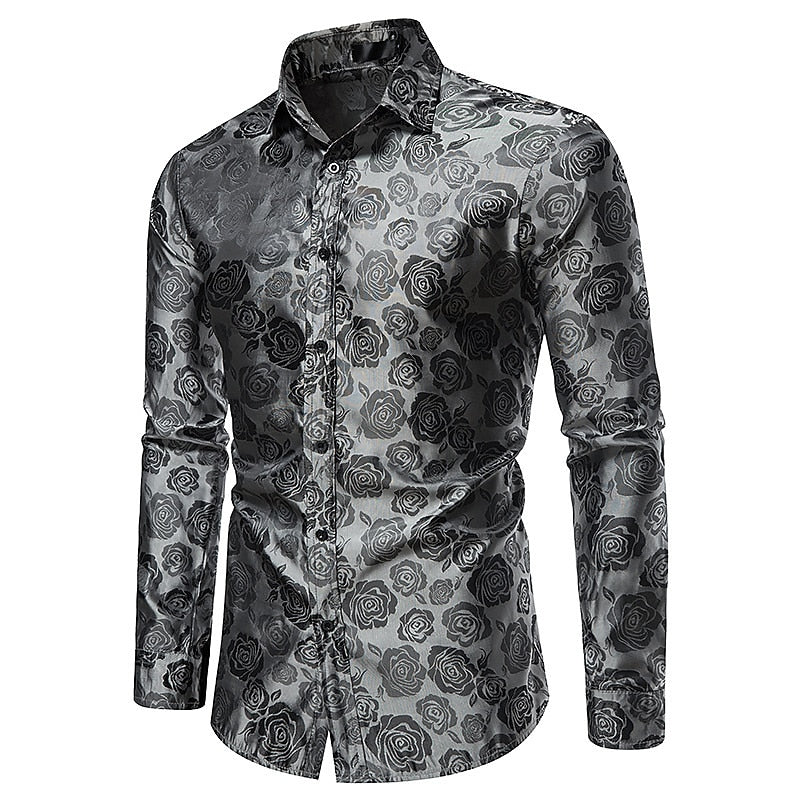 Stylish men's long sleeve glossy shirt, ideal for formal events, evening wear, or a smart casual sophisticated look.