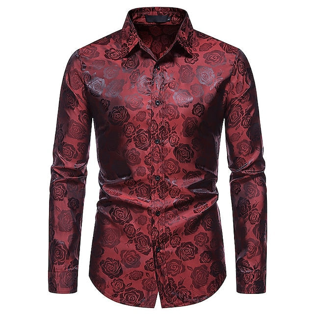 Sophisticated men's tailored long sleeve glossy shirt, perfect for special occasions, parties, & elegant evening wear.