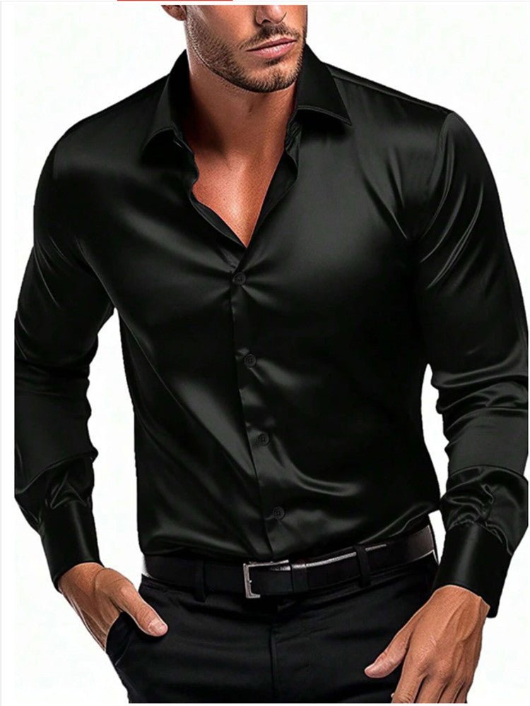 Timeless men's formal dress shirt. Long-sleeve, luxurious satin sheen, elegant Italian collar. For special occasions.