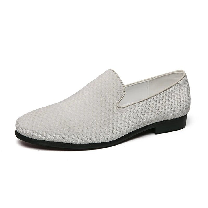 Men's stylish slip-on loafers. Woven velvet design provides elegant, comfortable formal & casual footwear.