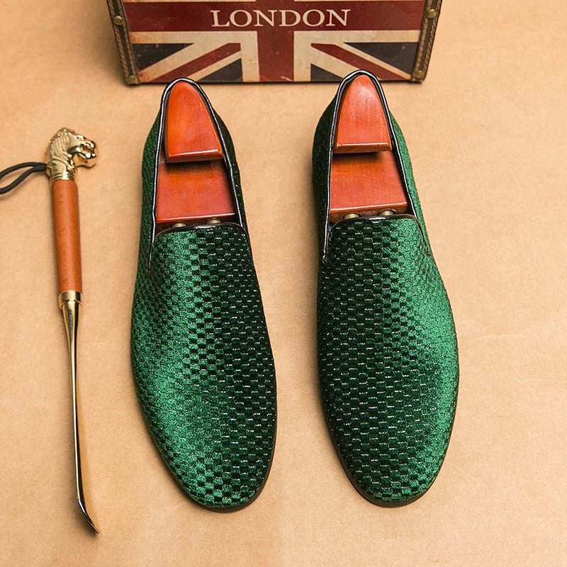 Comfortable men's slip-on loafers. Elegant woven velvet design ideal for both formal and casual occasions.