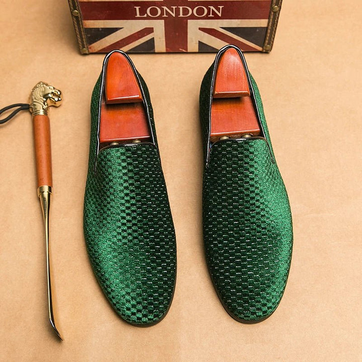 Comfortable men's slip-on loafers. Elegant woven velvet design ideal for both formal and casual occasions.