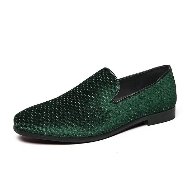 Easy slip-on men's loafers. Plush woven velvet adds an elegant touch for casual or formal dress shoe wear.