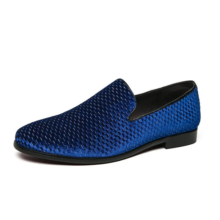 Luxurious men's slip-on loafers. Woven velvet design for sophisticated style & comfort, ideal for any event.