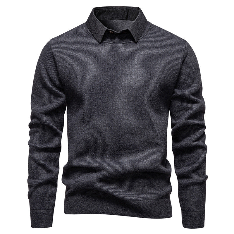 Versatile men's winter fashion sweater, elegant textured knit, perfect for autumn styling.