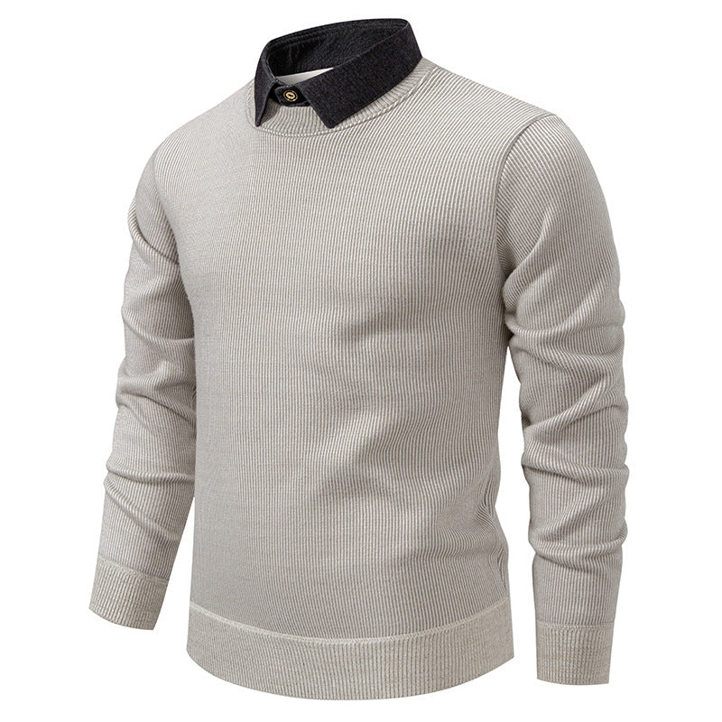 High-quality men's elegant top, textured knit fabric, ideal for smart casual & layering.