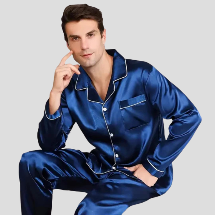 Comfortable men's loungewear pajama set, soft fabric ideal for relaxed home wear and stylish sleepwear.